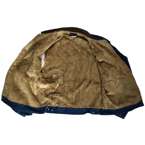 Vintage Wrangler Corduroy Collar Fur Lined Denim Jean Jacket Lined Size 42 Large - Picture 8 of 9